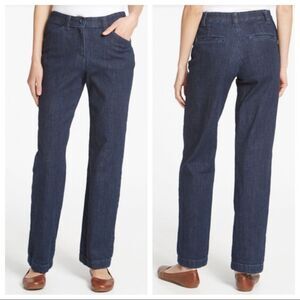 LL Bean Elastic Waist Straight Leg Stretch Blue Denim Jeans Size 4 Petite